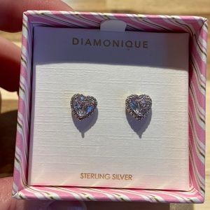 Diamonique heart earrings.